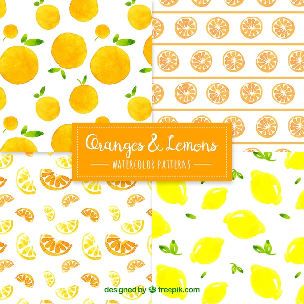 Free vector orange and lemon patterns in watercolor style