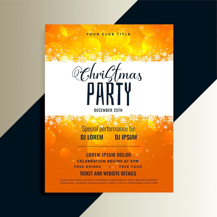 Free Vector orange merry christmas party flyer 