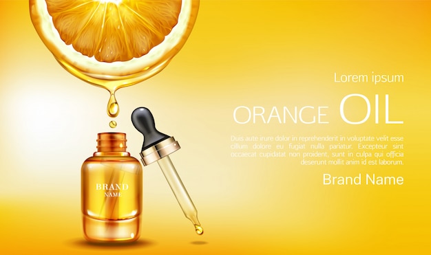 Free vector orange oil cosmetics bottle with pipette banner