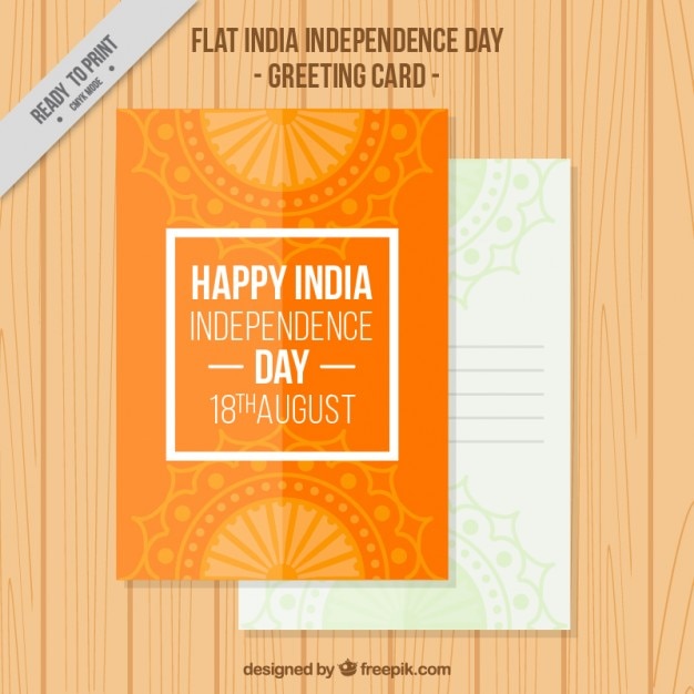 Free vector orange ornamental india independence day greeting card