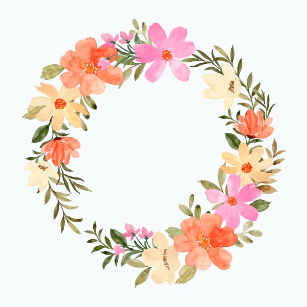 Orange peach floral wreath with watercolor