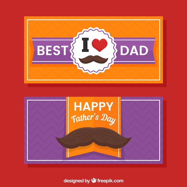 Free vector orange and purple fathers day banners