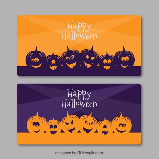 Free vector orange and purple halloween banners