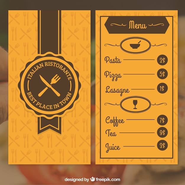 Vettore gratuito menu ristorante orange