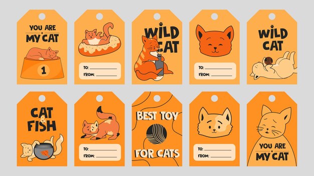 Orange special tag template with cute kittens.