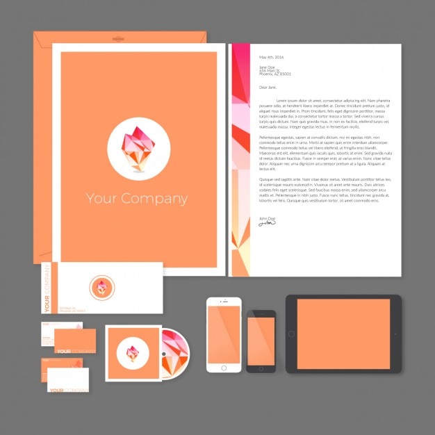 Free vector orange stationery collection