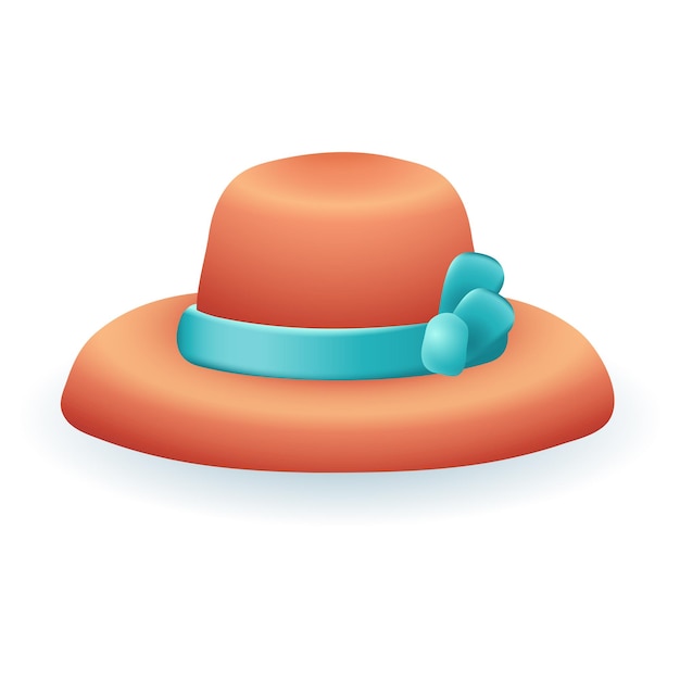 Free vector orange summer hat with blue ribbon for women 3d illustration. cartoon drawing of female headwear for beach or summer in 3d style on white background. accessories, fashion, holiday, tourism concept