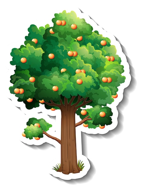 Бесплатное векторное изображение Стикер апельсинового дерева на белом фоне