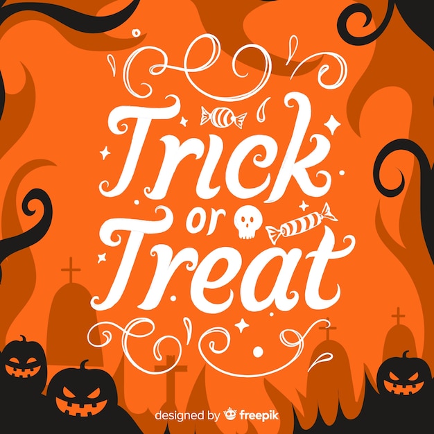 Free Vector orange trick or treat lettering