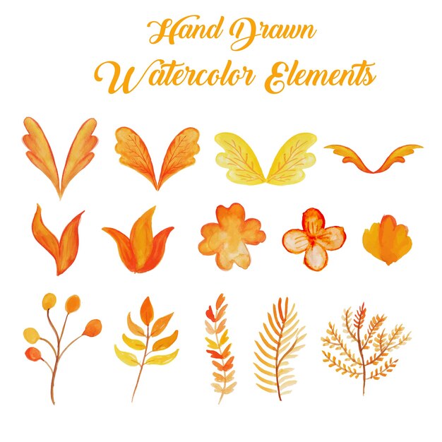 orange and yellow hand drawn watercolor elements collection