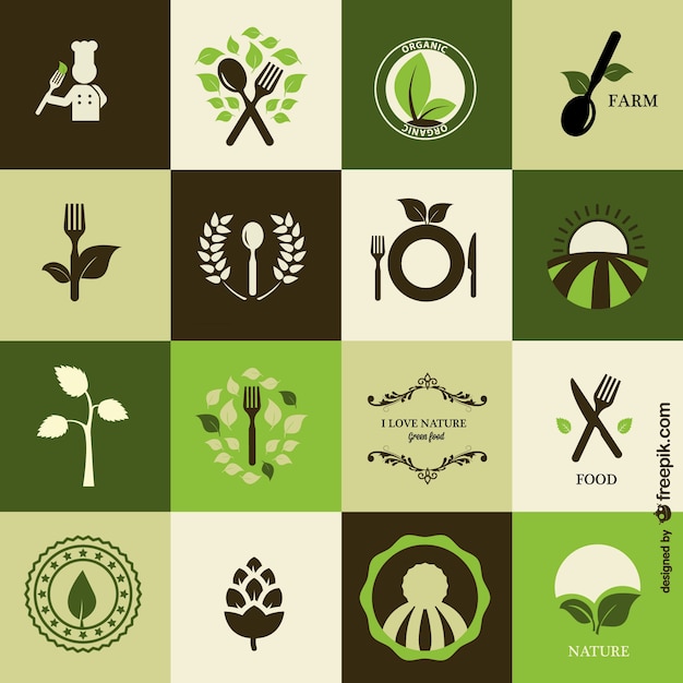 Vettore gratuito icone di cucina organici gratis