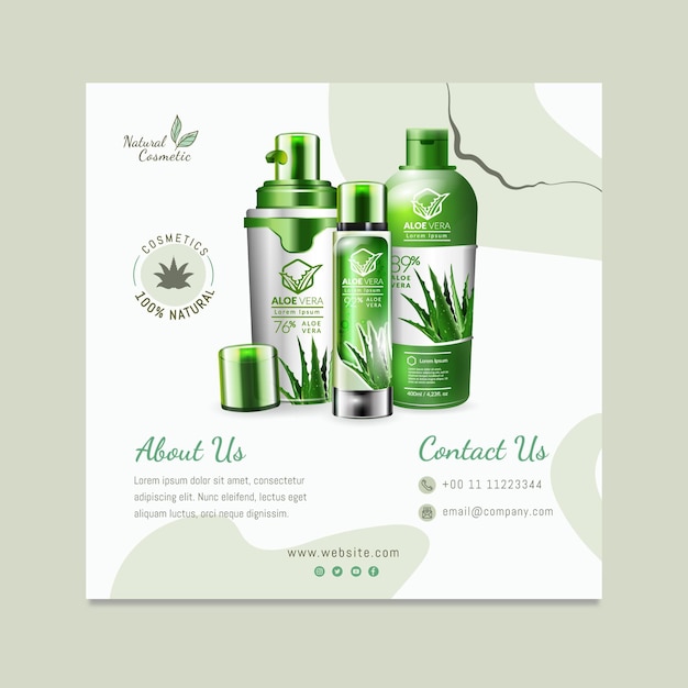 Organic cosmetic squared flyer template
