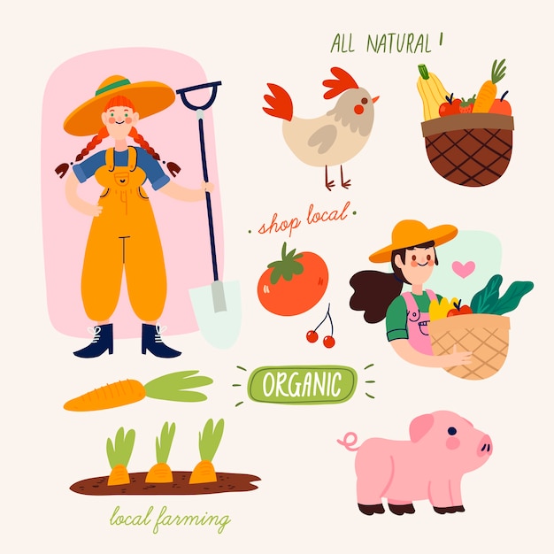 Free vector organic farming concept with animals