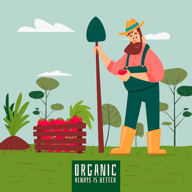 Free vector organic farming concept with man holding vegetable