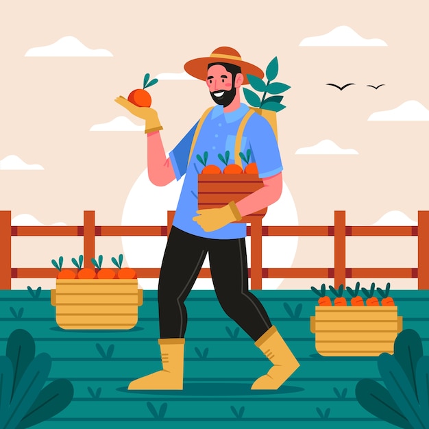 Free vector organic farming concept with person