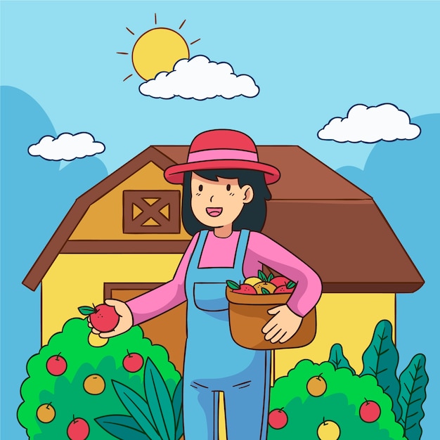 Free vector organic farming concept with woman choosing the best apples