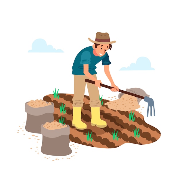 Бесплатное векторное изображение Органическое сельское хозяйство с человеком на поле