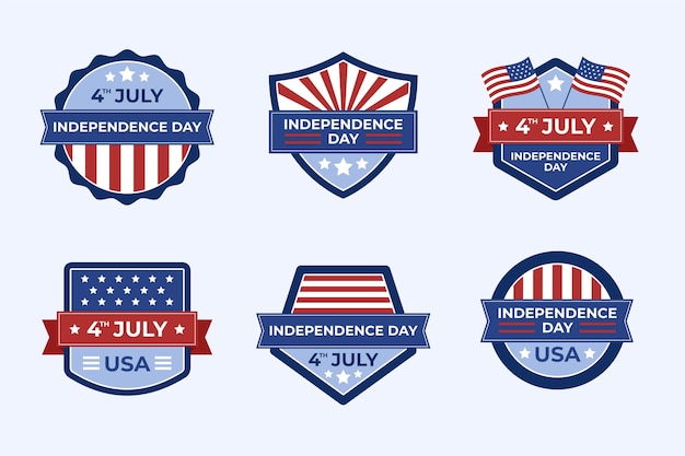 Vettore gratuito collezione di badge per il giorno dell'indipendenza del 4 luglio