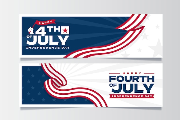 Органический плоский набор баннеров дня независимости 4 июля