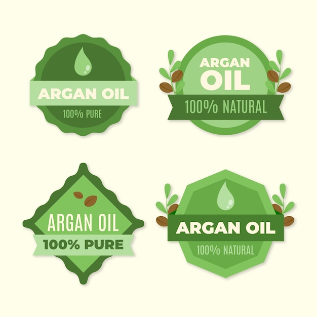 Vettore gratuito collezione di badge olio di argan piatto biologico