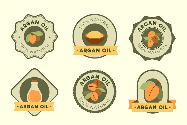 Free vector organic flat argan oil badge pack