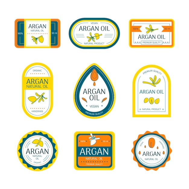 Free vector organic flat argan oil badge set