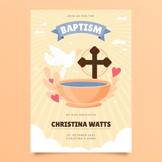 Organic flat baptism invitation
