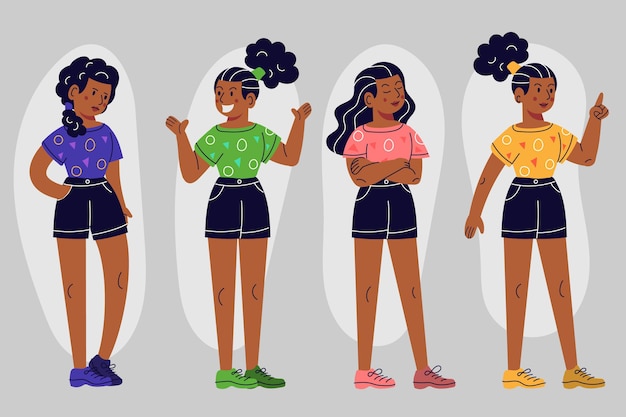 Free vector organic flat black girl in different poses