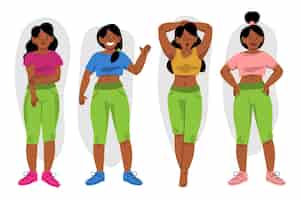 Free vector organic flat black girl in different poses