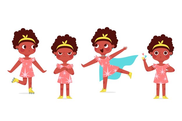 子供女の子遊ぶ人形の図 プレミアムベクター
