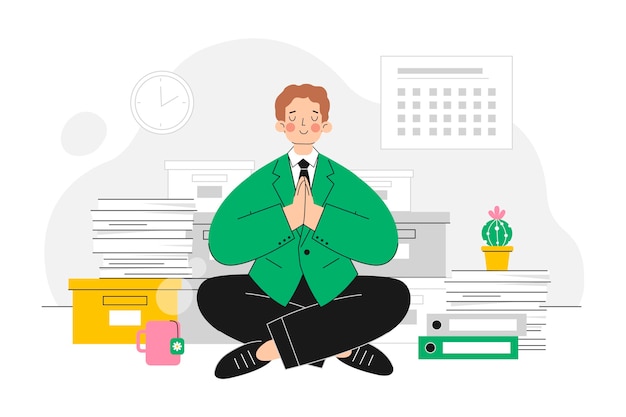 Organic flat business people meditating illustration