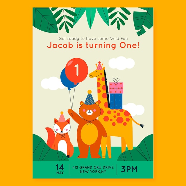 Free vector organic flat children birthday invitation