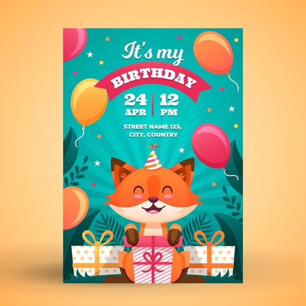 Free vector organic flat children birthday invitation