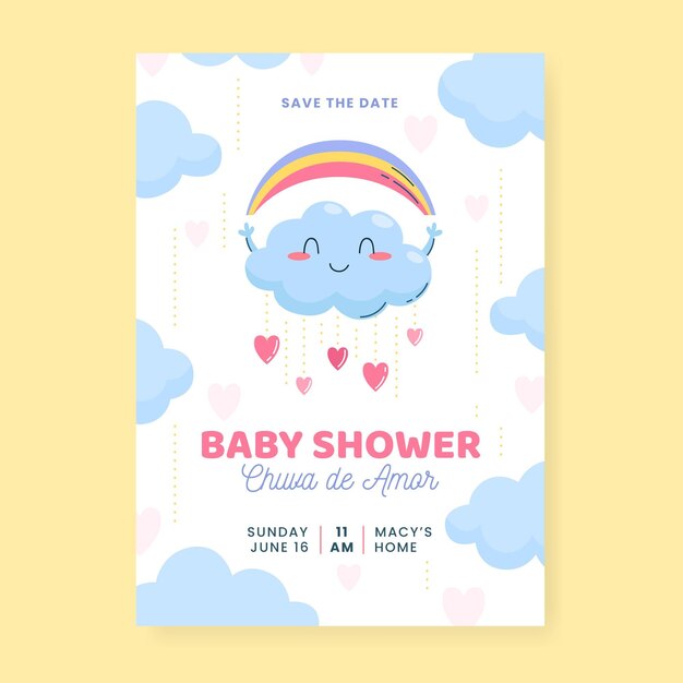 Organic flat chuva de amor baby shower card template