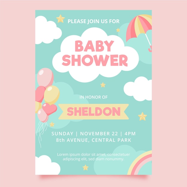 Organic flat chuva de amor baby shower invitation template