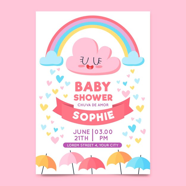 Organic flat chuva de amor baby shower invitation