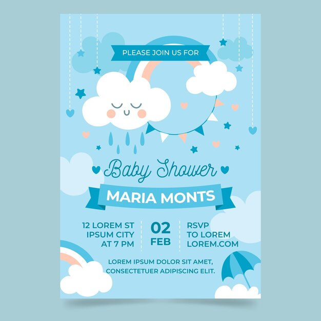 Organic flat chuva de amor baby shower invitation
