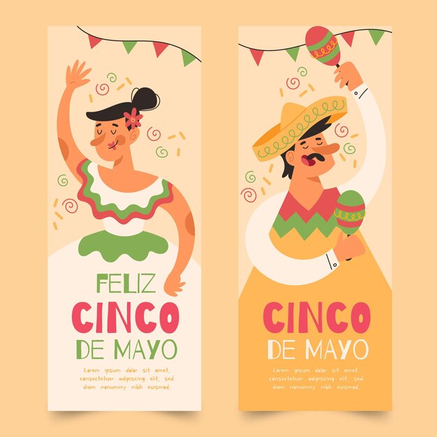 Organic flat cinco de mayo banners set