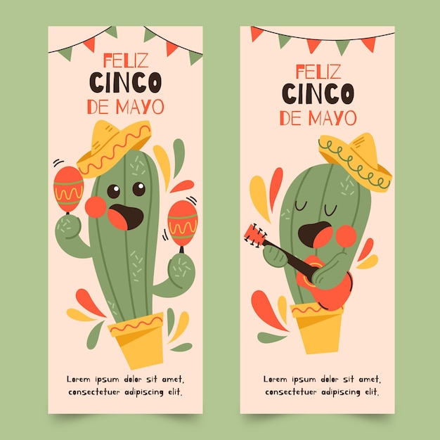 Organic flat cinco de mayo banners set