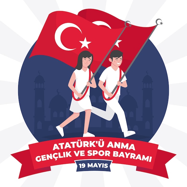 Organic flat commemoration of ataturk, youth and sports day illustration