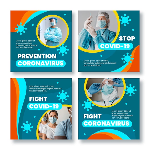 Free vector organic flat coronavirus instagram post pack