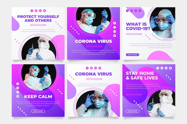 Organic flat coronavirus instagram post pack