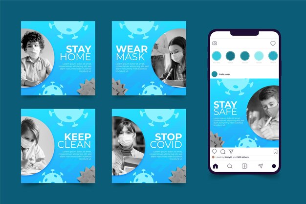 organic flat coronavirus instagram post set
