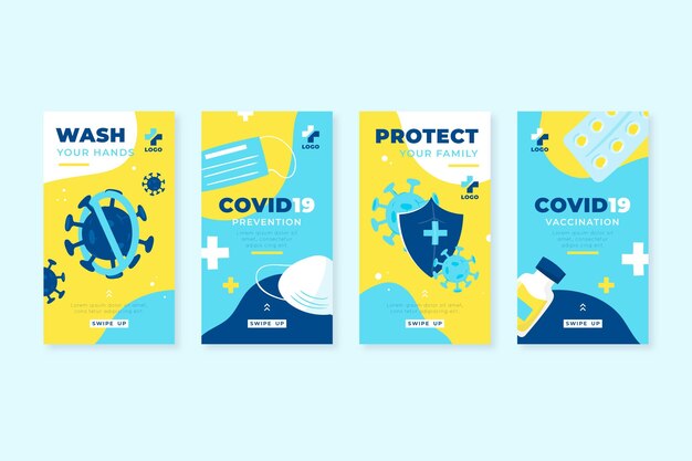 Free vector organic flat coronavirus instagram story collection