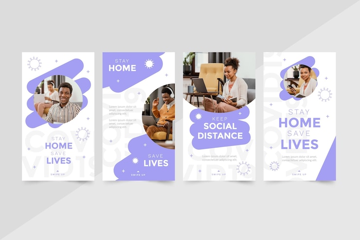 Free Vector organic flat coronavirus instagram story set