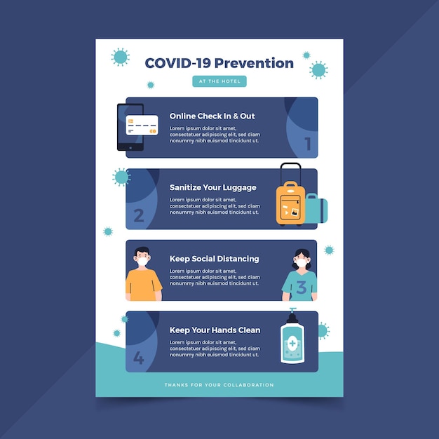 organic flat coronavirus prevention poster for hotels