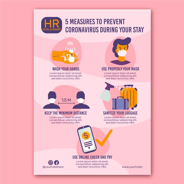 organic flat coronavirus prevention poster for hotels