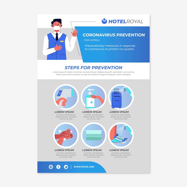 Organic flat coronavirus prevention poster for hotels