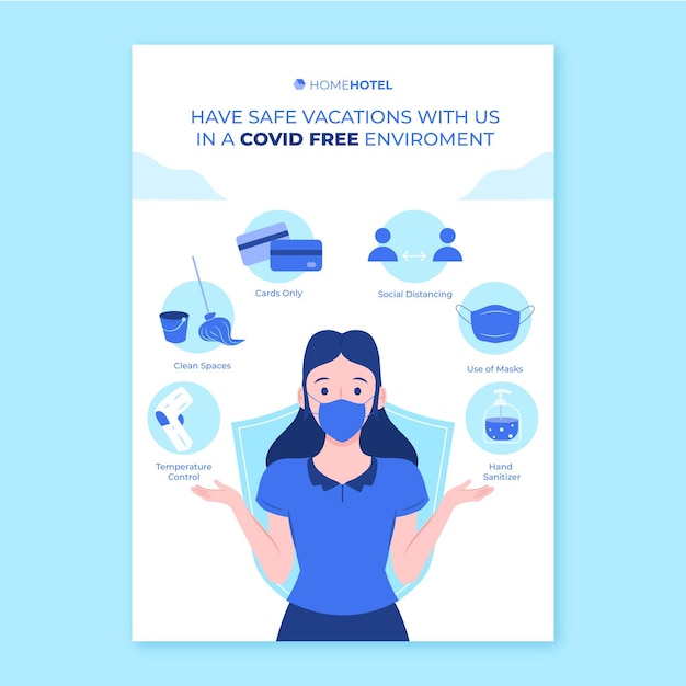 Free vector organic flat coronavirus prevention poster template for hotels