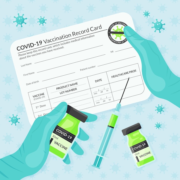 Organic flat coronavirus vaccination record card template